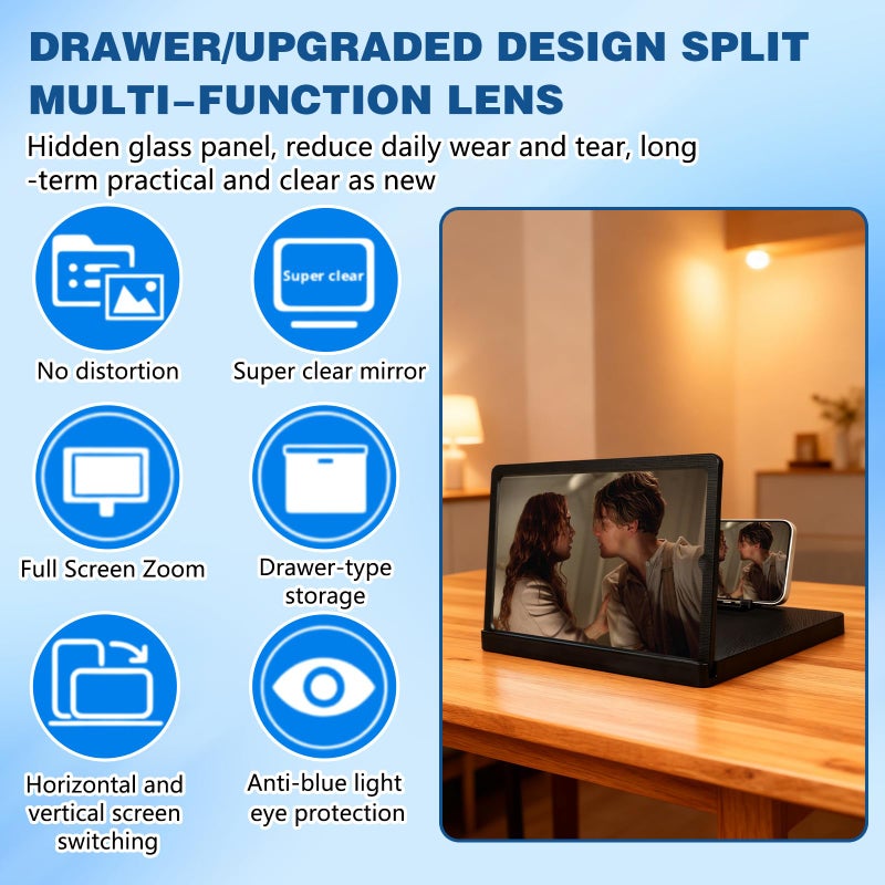 BSpecter Screen Magnifier for Cell Phone, 2026 New 3D HD Magnifing Screen Enlarger Projector for Movies Videos and Gaming, Foldable Phone Stand Holder with Screen Magnifier Compatible with All Phones (10 in) - Image 4