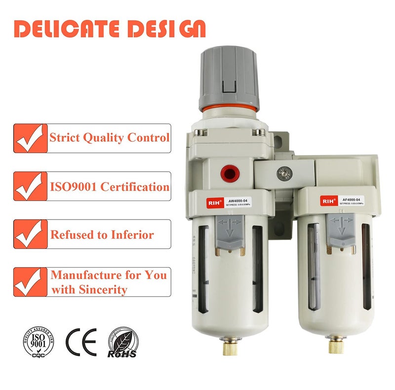 RH Air Dryer System - Double Air Filters-5 Micron Particulate Filter& Air Pressure Regulator - Gauge(0-150 psi), Semi-Auto Drain, Poly Bowl,Bracket - 3 in 1 Two Unit (1/2" NPT) - Image 5