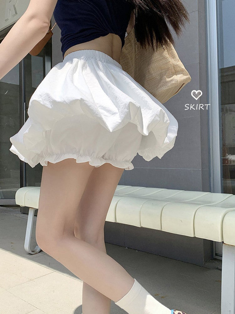 White Fluffy Flower Bud Skirt for Women, 2026 Summer New Design, High-Waisted Slimming A-Line Ballet Skirt - Image 2