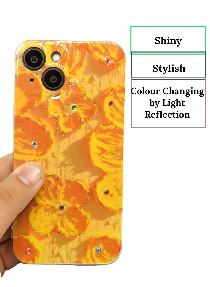 Houmt iPhone 13 Cover with Fashion Luxury Glossy Rhinestones Beautiful Oil Painting Soft Phone Case Silicone Shockproof Casing Protection Back Cover  - Image 2
