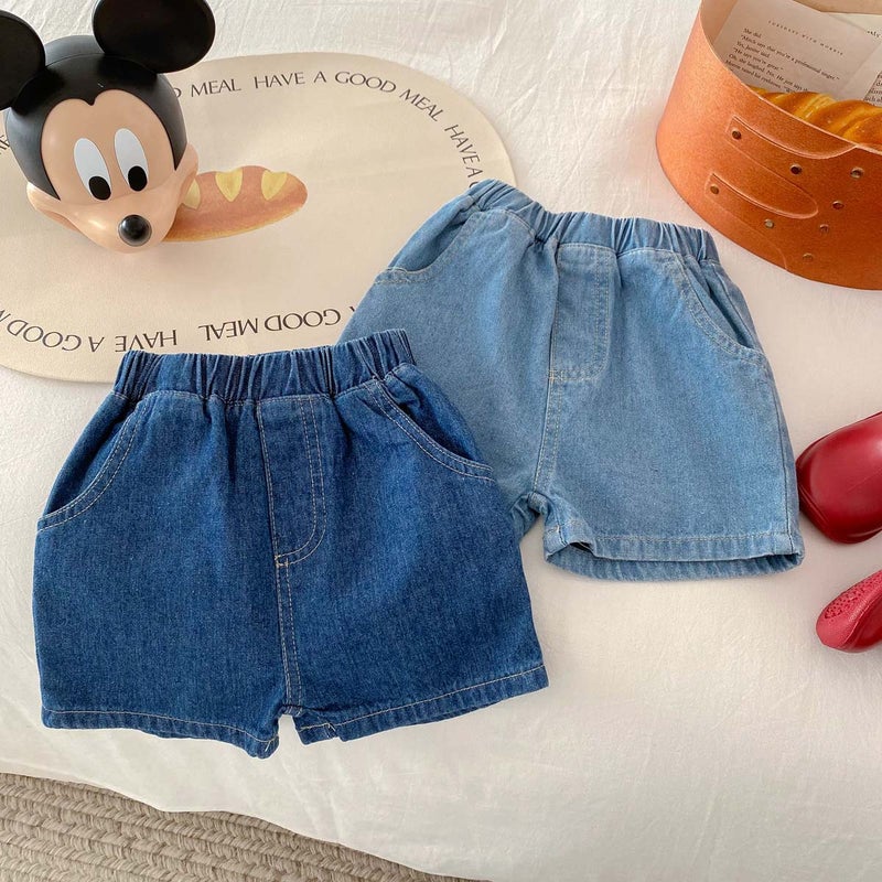 Ins Summer Children'S Denim Shorts New Korean Solid Color Shorts Boys And Girls Western Style Pocket Pants Trendy Children'S Pants - Image 2
