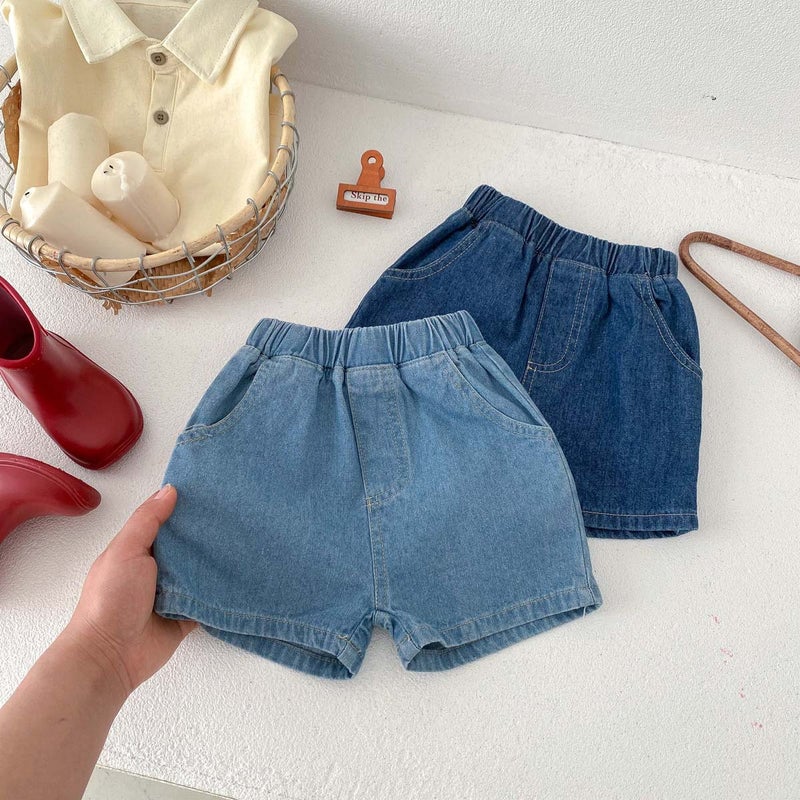 Ins Summer Children'S Denim Shorts New Korean Solid Color Shorts Boys And Girls Western Style Pocket Pants Trendy Children'S Pants - Image 3