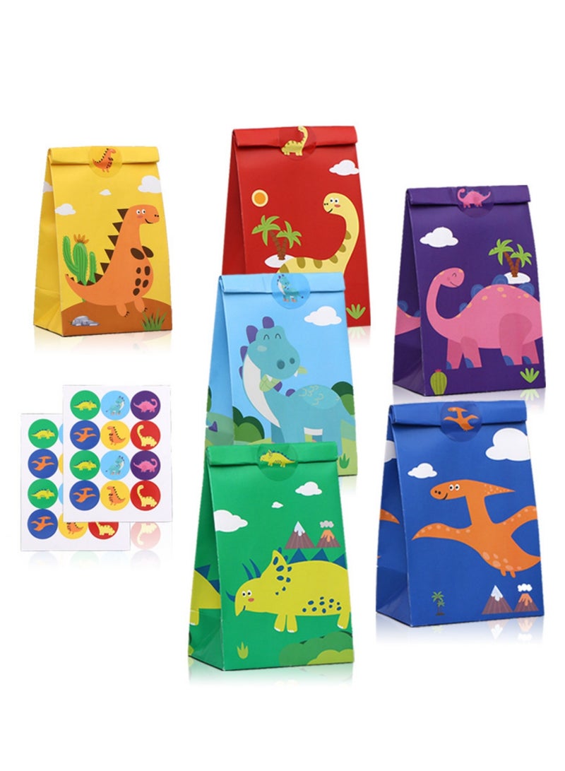 NOVOLAN 24 PCS Dinosaur Birthday Party Supplies Gift Bags, Cartoon Flat Paper Bags for Cute Mini Dino Candies, Cookies, Snacks, for Birthday Celebration, Candy Cake Gift DIY, Theme Party Decoration - Image 1