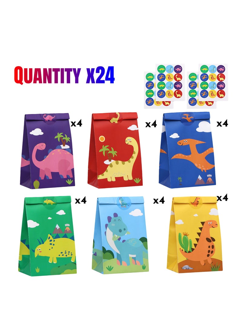 NOVOLAN 24 PCS Dinosaur Birthday Party Supplies Gift Bags, Cartoon Flat Paper Bags for Cute Mini Dino Candies, Cookies, Snacks, for Birthday Celebration, Candy Cake Gift DIY, Theme Party Decoration - Image 2