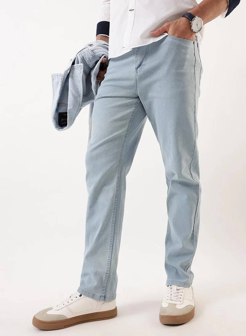 Men's Indigo Cotton Blend Solid Full Length Straight Jeans