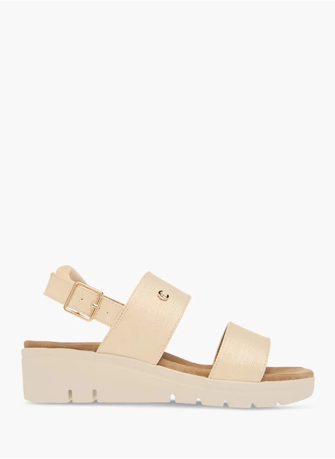 لو كونفورت Women Textured Strappy Sandals with Buckle Closure