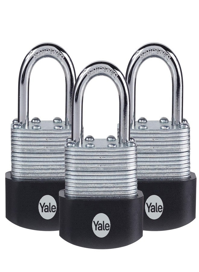Yale 1-7/8" Wide Laminated Padlock with 1-1/8" Shackle and 3 Keyed Alike Keys for Outdoor Gate, Fence, Storage (3 Pack) - Image 1