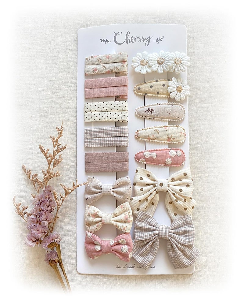 Floral Hair Bow Clips Set for Little Girls - 20 Pack Handmade Hair Accessories - Image 1