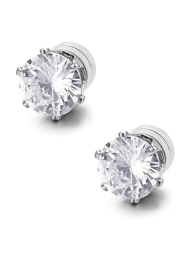 Estrico Magnetic Ear Stud Men Women Fake Round Silver Non Piercing Clip on Magnet 1 Pair 