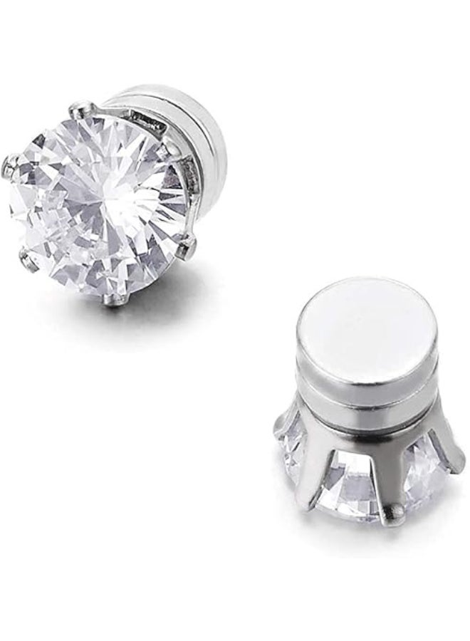 استريكو أقراط أذن مغناطيسية للرجال والنساء، دائرية مزيفة فضية غير قابلة للثقب، مشبك مغناطيسي، زوج واحد - Image 4