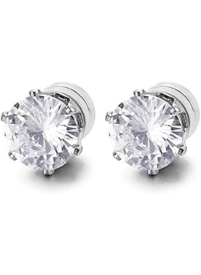 استريكو أقراط أذن مغناطيسية للرجال والنساء، دائرية مزيفة فضية غير قابلة للثقب، مشبك مغناطيسي، زوج واحد - Image 3