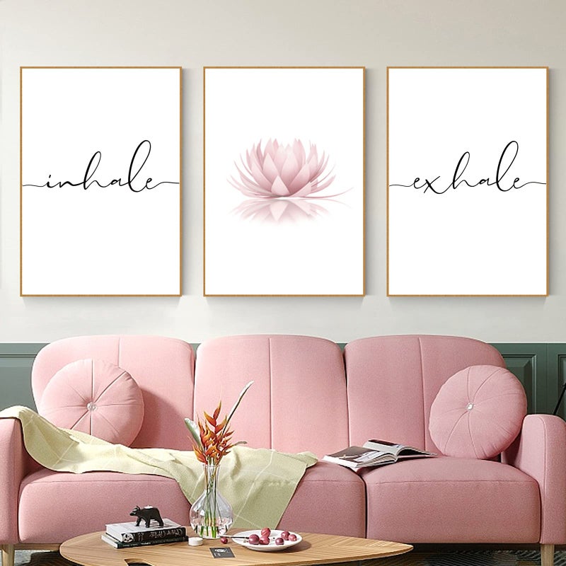 Inhale Exhale Wall Art Zen Canvas Decor Yoga Lotus Wall Art Calming Meditation Artwork Pink Yoga Poster Zen Pictures Painting for Living Room Bedroom 16x24 Inch Unframed Set of 3
