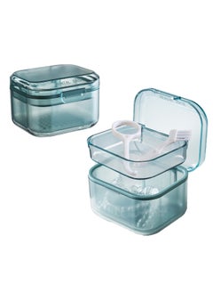 Generic Denture Bath Box Cup with Strainer Basket Denture Holder Storage Soak Container for Travel Cleaning Exquisite Retainer Cleaner Case Mouth Guard Case (Blue/Clear)  - Image 1