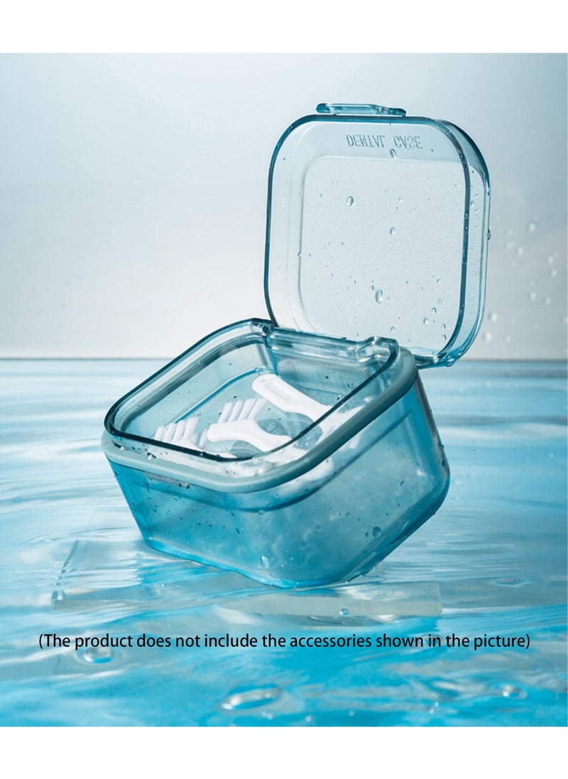 Generic - Denture Bath Box Cup with Strainer Basket Denture Holder Storage Soak Container for Travel Cleaning Exquisite Retainer Cleaner Case Mouth Guard Case (Blue/Clear) - Image 1