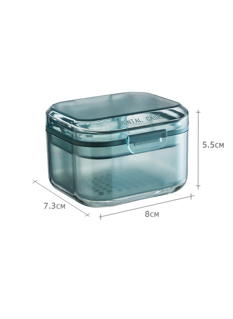 Generic - Denture Bath Box Cup with Strainer Basket Denture Holder Storage Soak Container for Travel Cleaning Exquisite Retainer Cleaner Case Mouth Guard Case (Blue/Clear) - Image 1