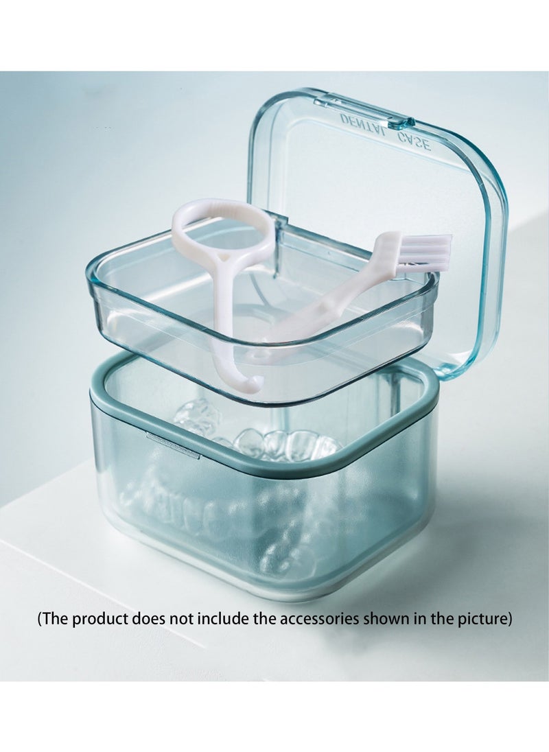 Generic - Denture Bath Box Cup with Strainer Basket Denture Holder Storage Soak Container for Travel Cleaning Exquisite Retainer Cleaner Case Mouth Guard Case (Blue/Clear) - Image 1