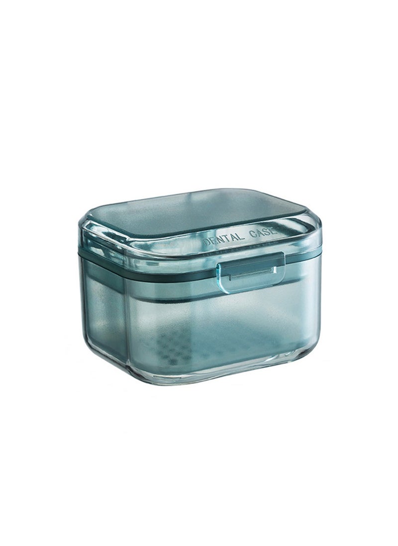 Generic - Denture Bath Box Cup with Strainer Basket Denture Holder Storage Soak Container for Travel Cleaning Exquisite Retainer Cleaner Case Mouth Guard Case (Blue/Clear) - Image 1