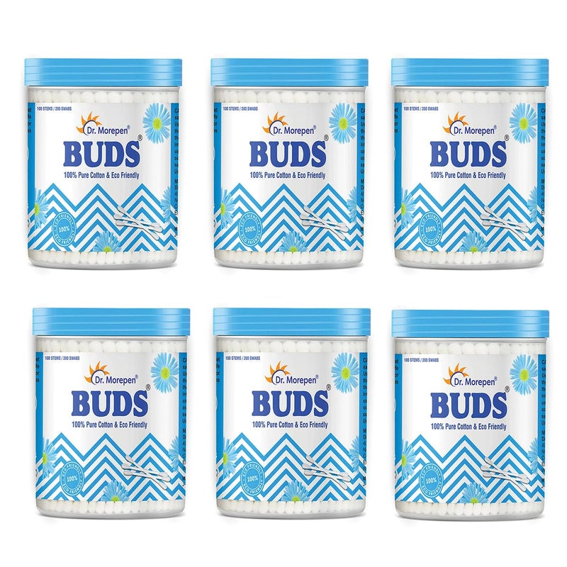 DR. MOREPEN BUDS 100% Pure Cotton & Eco-Friendly Earbuds - 100 Cotton Buds Pack of 6 - Image 1