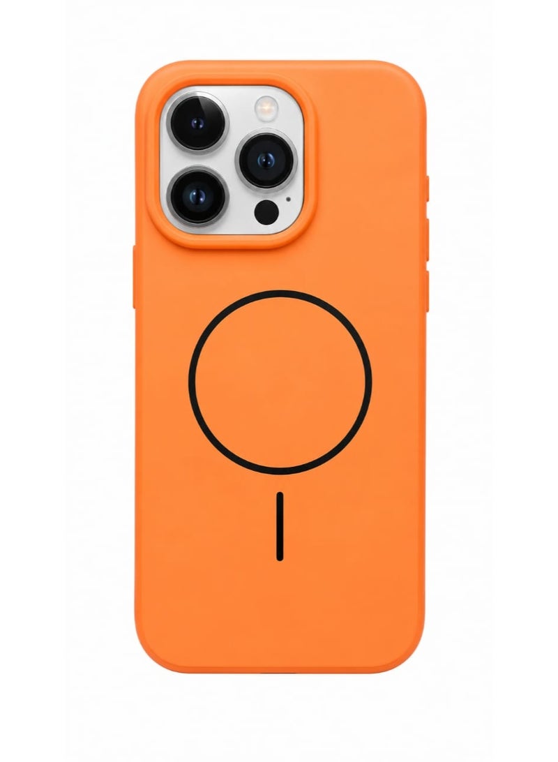 MagSafe Matte Phone Case Compatible with iPhone 14 Pro, Orange - Image 1