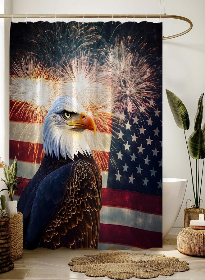 Patriotic Shower Curtain American Flag Eagle Firework 4th of July Independence Day Inspired Fabric Bathroom Decor Sets with Hooks - Image 3