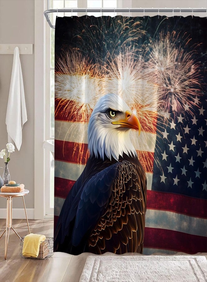 Patriotic Shower Curtain American Flag Eagle Firework 4th of July Independence Day Inspired Fabric Bathroom Decor Sets with Hooks - Image 5