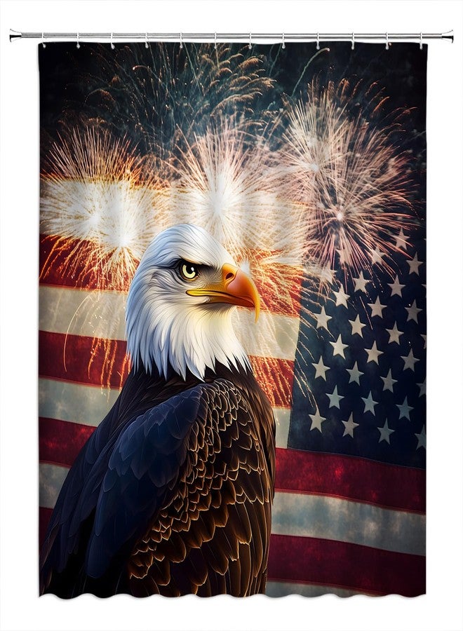 Patriotic Shower Curtain American Flag Eagle Firework 4th of July Independence Day Inspired Fabric Bathroom Decor Sets with Hooks - Image 1