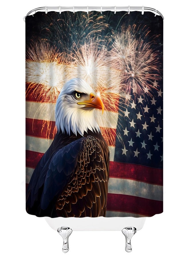 Patriotic Shower Curtain American Flag Eagle Firework 4th of July Independence Day Inspired Fabric Bathroom Decor Sets with Hooks - Image 4