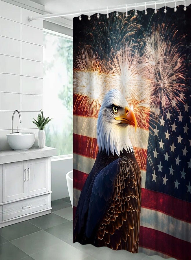 Patriotic Shower Curtain American Flag Eagle Firework 4th of July Independence Day Inspired Fabric Bathroom Decor Sets with Hooks - Image 2
