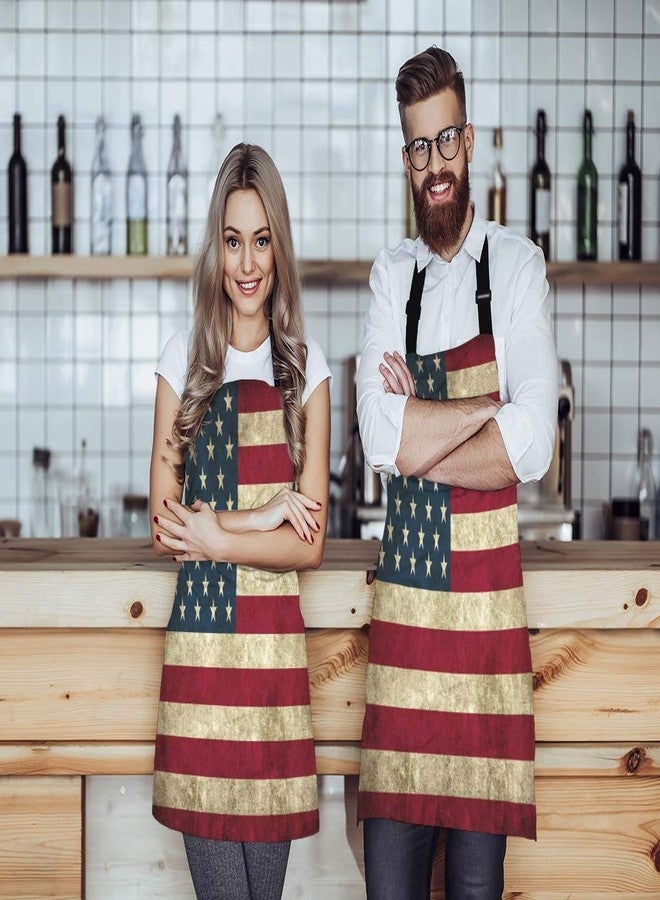 WONDERTIFY Rustic Usa Flag Vintage American Patriotic Us Flgas Apron, Bib Apron with Adjustable Neck for Men Women,Suitable for Home Kitchen Cooking Waitress Chef Grill Bistro Baking BBQ Apron - Image 2