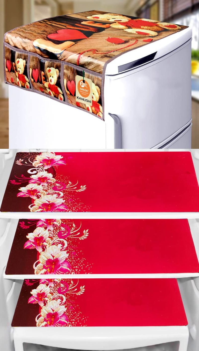KANUSHI Industries® Fridge Top Cover for Top/Refrigerator Cover(FRI-Teddy-TOP+M-23) - Image 1