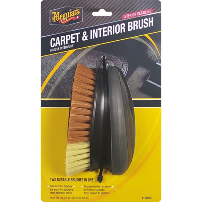 ميجواير Meguiar's X1000EU Car Cleaning Carpet & Interior Brush. Stiff yellow bristles for stubborn stains. Soft orange bristles for carpets, fabrics & plastics - Image 1