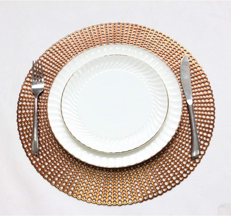 Dakshya Industries Dakshya Industries PVC Pack of 6 Round Strips Shape Placemat for Dining Table Mat Dressing Table Mats Kitchen Restaurant Copper - Image 2
