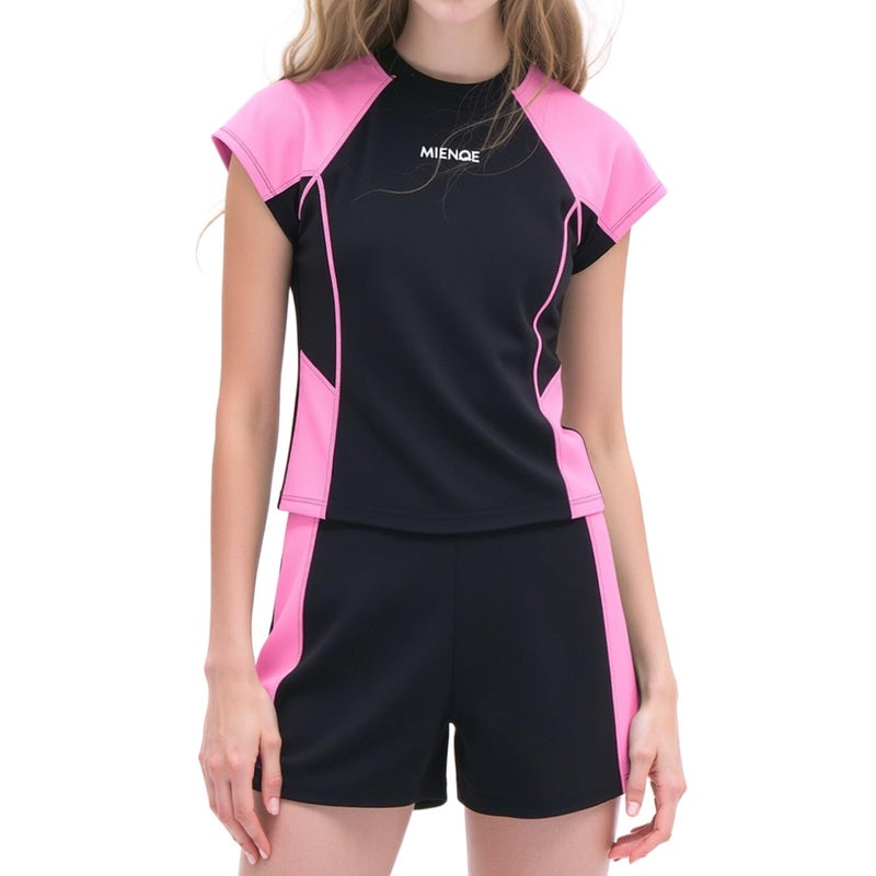 MIENOE Girls' Swimsuit Two Piece Kid Swimsuit Girls Water Sport Shorts UPF 50+ Sun Protection Bathing Suits 6-7Years, Black - Image 5
