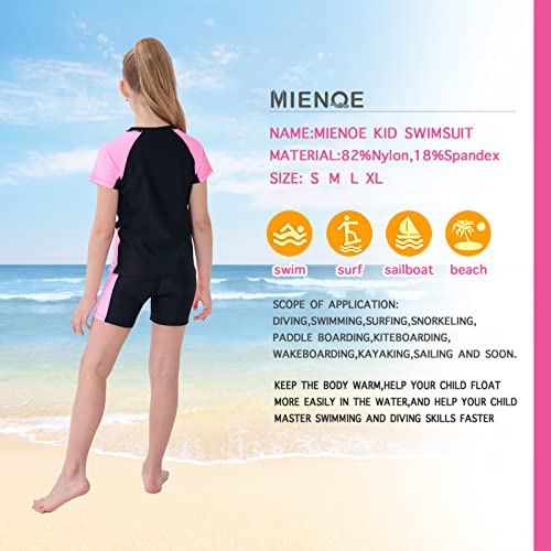 MIENOE Girls' Swimsuit Two Piece Kid Swimsuit Girls Water Sport Shorts UPF 50+ Sun Protection Bathing Suits 6-7Years, Black - Image 3