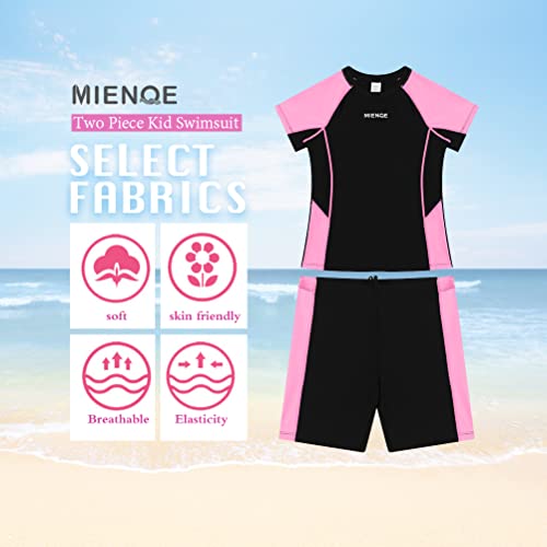 MIENOE Girls' Swimsuit Two Piece Kid Swimsuit Girls Water Sport Shorts UPF 50+ Sun Protection Bathing Suits 6-7Years, Black - Image 4