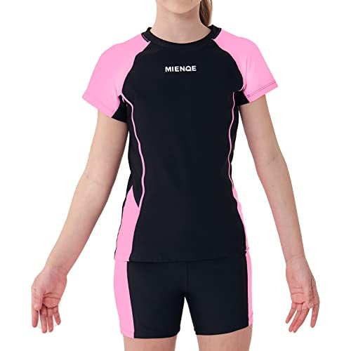 MIENOE Girls' Swimsuit Two Piece Kid Swimsuit Girls Water Sport Shorts UPF 50+ Sun Protection Bathing Suits 6-7Years, Black - Image 2