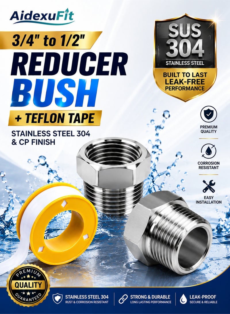 AidexuFit 3/4" x 1/2"Reducer Bush, Connecting Washing Machine | Dishwasher Pipe with Angle Valve,Connections for Water Pipes and Hoses - Image 1