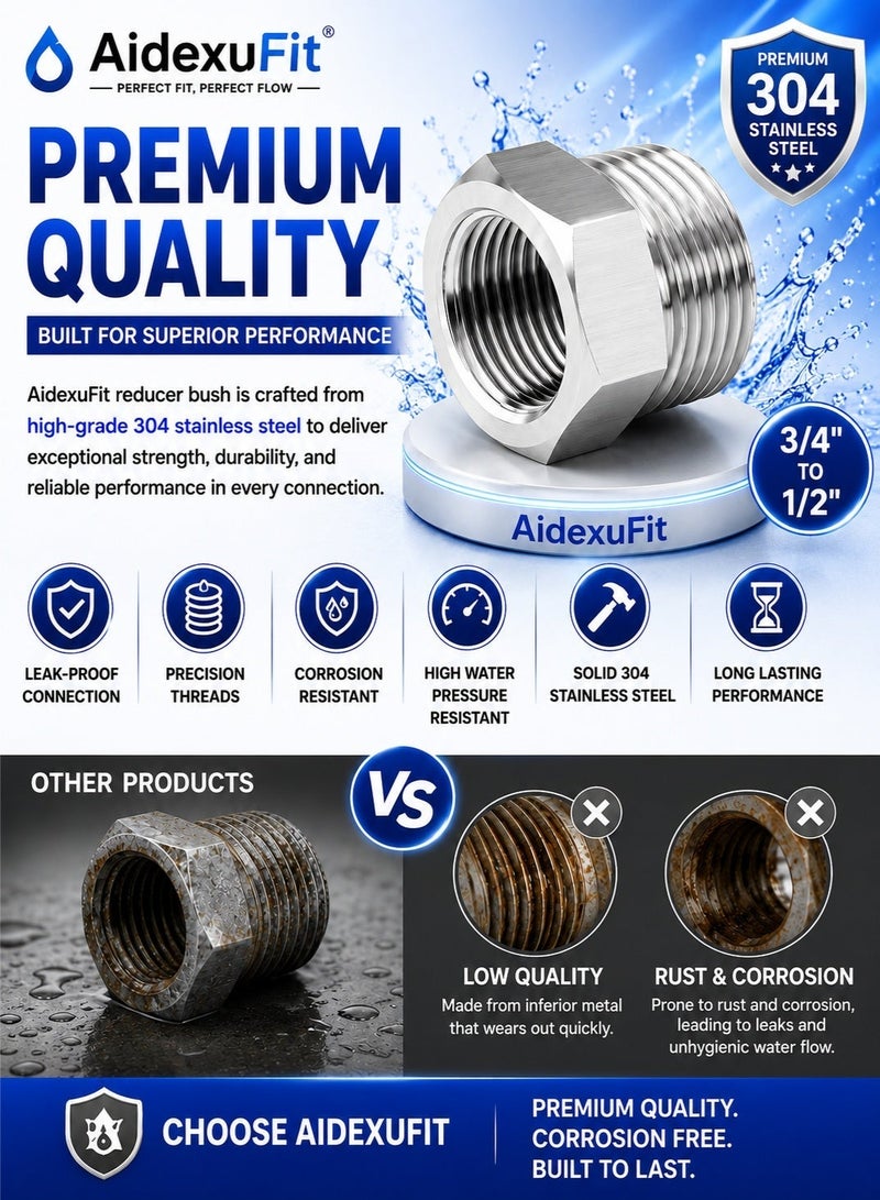 AidexuFit 3/4" x 1/2"Reducer Bush, Connecting Washing Machine | Dishwasher Pipe with Angle Valve,Connections for Water Pipes and Hoses - Image 4