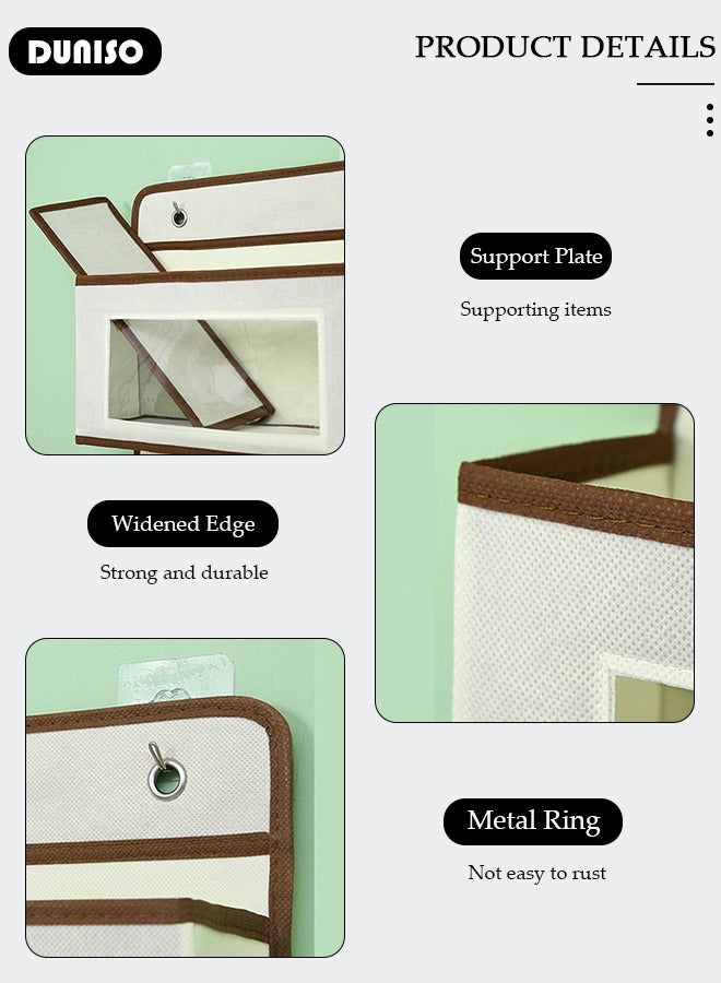 DUNISO Over The Door Pockets, 5 Large Pockets Storage Organiser, Fabric Foldable Hanging Organizer Door Hanger Storage with Clear Window and 2 Metal Hooks Behind Door for Bedroom - Image 2