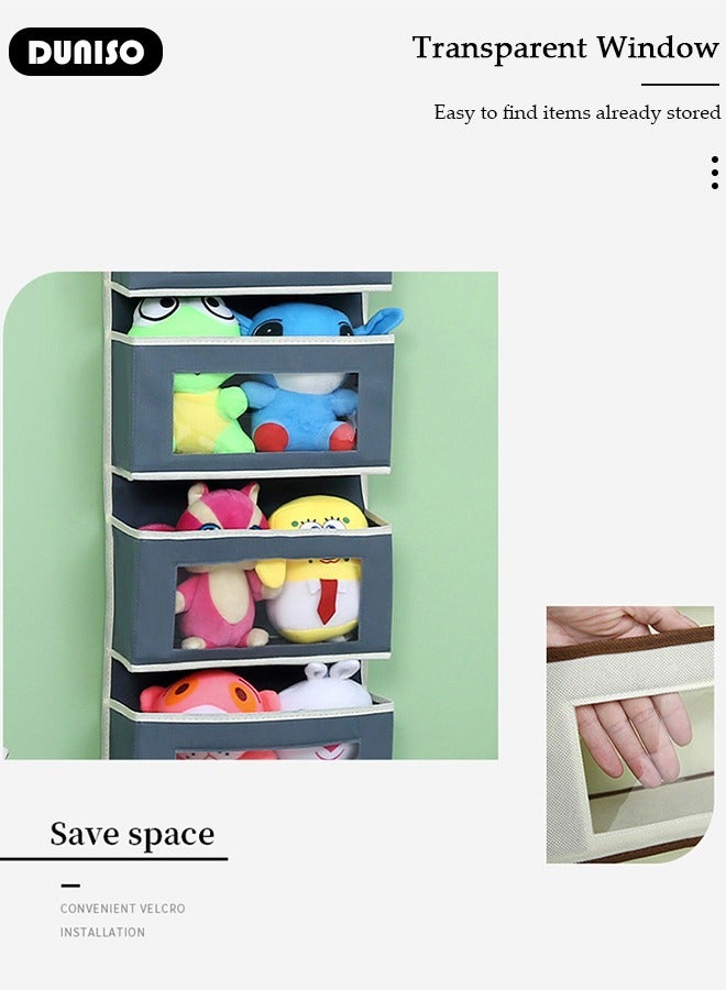 DUNISO Over The Door Pockets, 5 Large Pockets Storage Organiser, Fabric Foldable Hanging Organizer Door Hanger Storage with Clear Window and 2 Metal Hooks Behind Door for Bedroom - Image 3