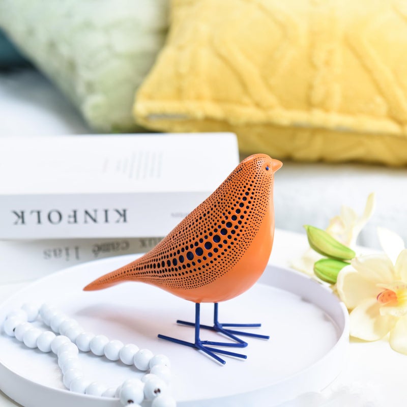 Quoowiit Bird Figurine, Modern Sculpture and Statues for Home Decor, Animal Statues for Bookshelf, Table, Entryway, Fireplace, Resin Decorative Sculpture with Chic Polka Dots Art Design (Orange) - Image 2