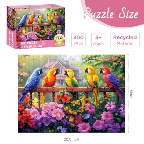 DAGIRT 300 Piece Puzzles for Adult Colorful Parrots Jigsaw Puzzle 300 Pieces for Adults Kids Seniors Beautiful Challenging Garden House Adults Puzzle for Family and Friends Party Gifts 20515 in - Image 5