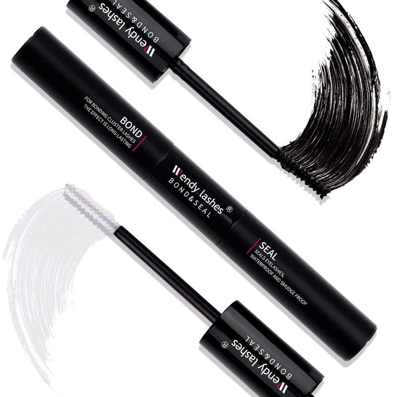 Lash Bond and Seal for Using at Home: Wendy, 2 in 1 Glue for Lashes Cluster, DIY, Strong & Flexible Hold, 5ml Black-Bond, 5ml Clear-Seal
