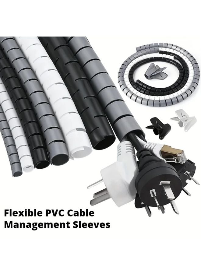 White Flexible PVC Spiral Cable Sleeve Organizer 10mm Dia 1m Waterproof Desktop - Image 2