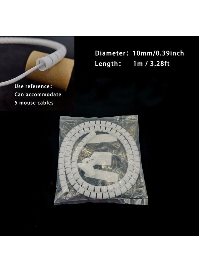 White Flexible PVC Spiral Cable Sleeve Organizer 10mm Dia 1m Waterproof Desktop - Image 1
