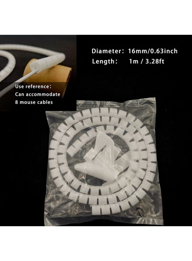 White Flexible PVC Spiral Cable Sleeve Organizer 10mm Dia 1m Waterproof Desktop - Image 3