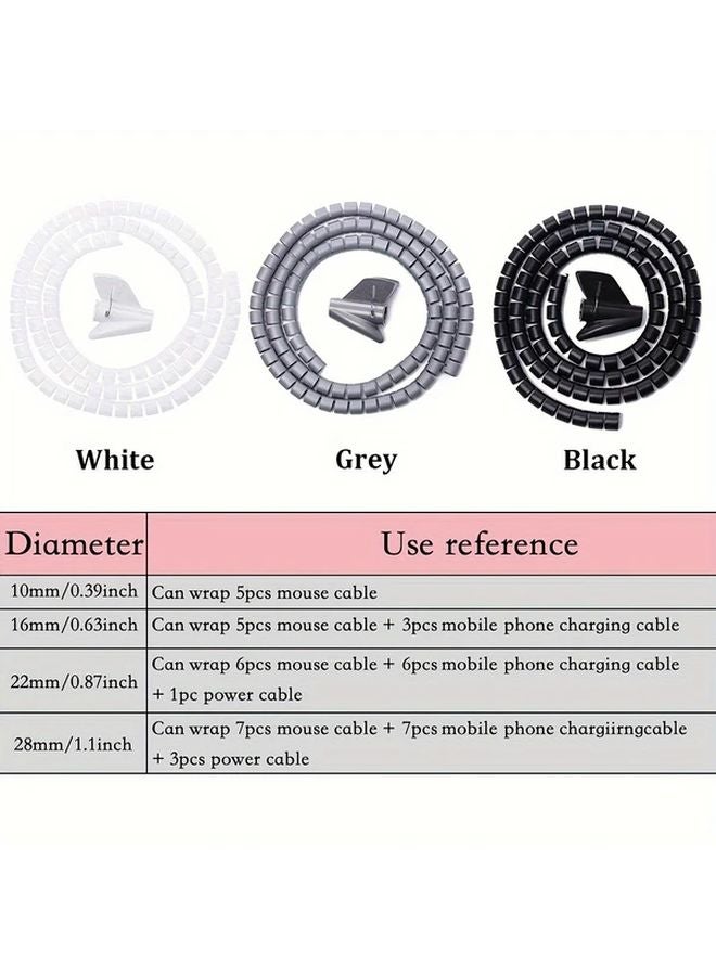 White Flexible PVC Spiral Cable Sleeve Organizer 10mm Dia 1m Waterproof Desktop - Image 5