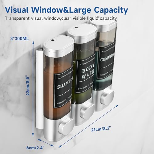 Cabo Deseado Shampoo and Conditioner Dispenser,Shower Dispenser 3 Chamber No Drill Wall-Mounted Shampoo Dispenser for Shower Wall Mounted Body Wash Dispenser for Bathroom Hotel Kitchen Large Capacity,Silver1 - Image 4
