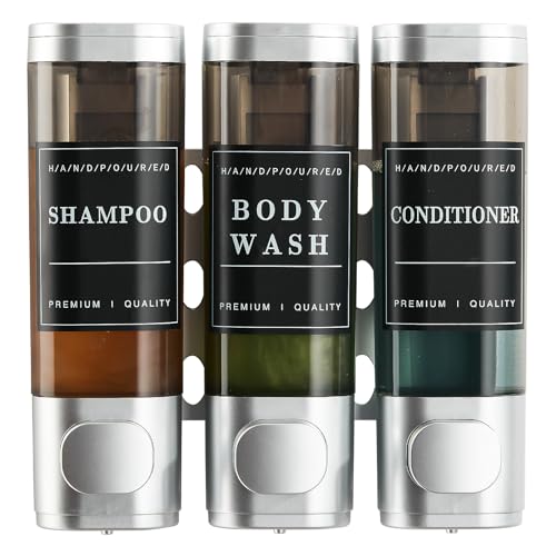 Cabo Deseado Shampoo and Conditioner Dispenser,Shower Dispenser 3 Chamber No Drill Wall-Mounted Shampoo Dispenser for Shower Wall Mounted Body Wash Dispenser for Bathroom Hotel Kitchen Large Capacity,Silver1 - Image 1