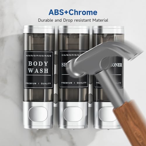 Cabo Deseado Shampoo and Conditioner Dispenser,Shower Dispenser 3 Chamber No Drill Wall-Mounted Shampoo Dispenser for Shower Wall Mounted Body Wash Dispenser for Bathroom Hotel Kitchen Large Capacity,Silver1 - Image 5